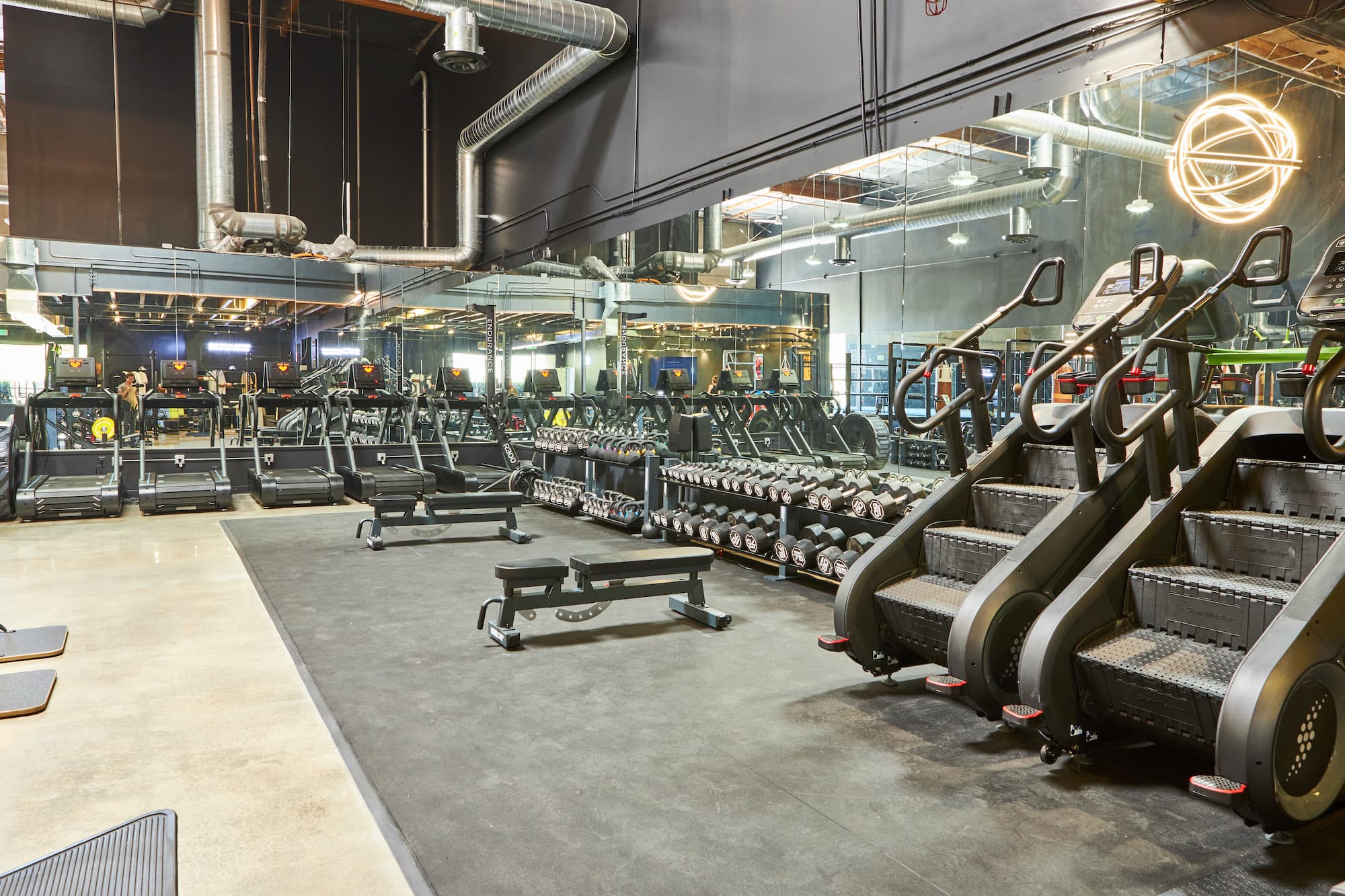 Treadmills and stair climbers on the cardio floor